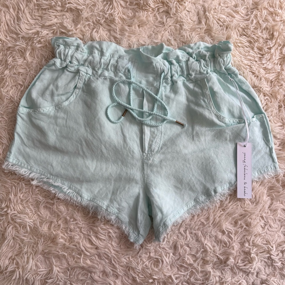 NWT YFB Young Fabulous & Broke Mint Linen Blend Paperbag Waist Shorts M